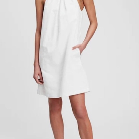 Gap White linen halter summer dress in white size 0 lined pockets and worn 1x - Picture 5 of 6